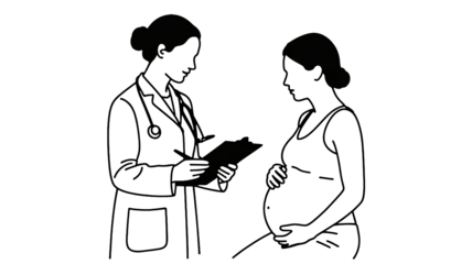 Doctor consults with pregnant patient, discussing care and health