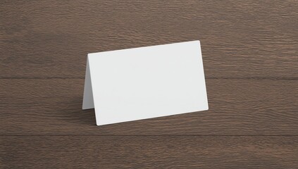 Table tent, reserved card sign empty blank on a wooden table, 3d illustration 