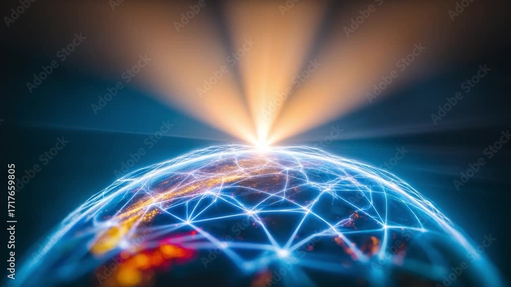 Aufkleber global connectivity: a luminous visualization of the earth, encircled by a network of interconnected
