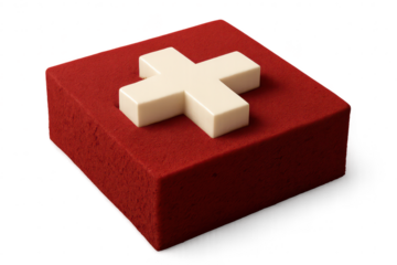 Gourmet red velvet cake with white Swiss cross, isolated on transparent background