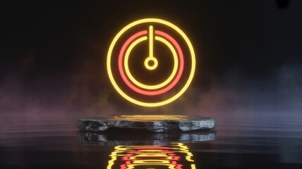 Neon Power Symbol: A captivating, luminous power symbol glows brightly against a dramatic dark backdrop, symbolizing energy, innovation, and the digital age.