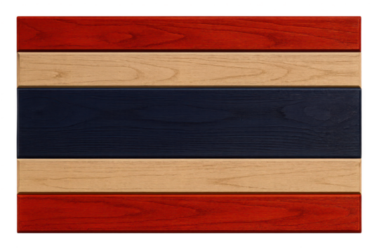 Wooden texture flag of Thailand with horizontal stripes isolated on transparent background