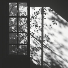 shadow overlay effects of realistic window and tree branch shadow with light blur on transparent background,Summer sunlight and shadow overlay effect