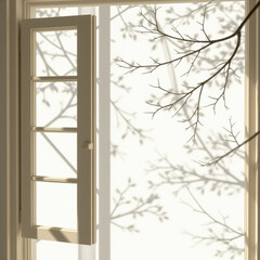 shadow overlay effects of realistic window and tree branch shadow with light blur on transparent background,Summer sunlight and shadow overlay effect