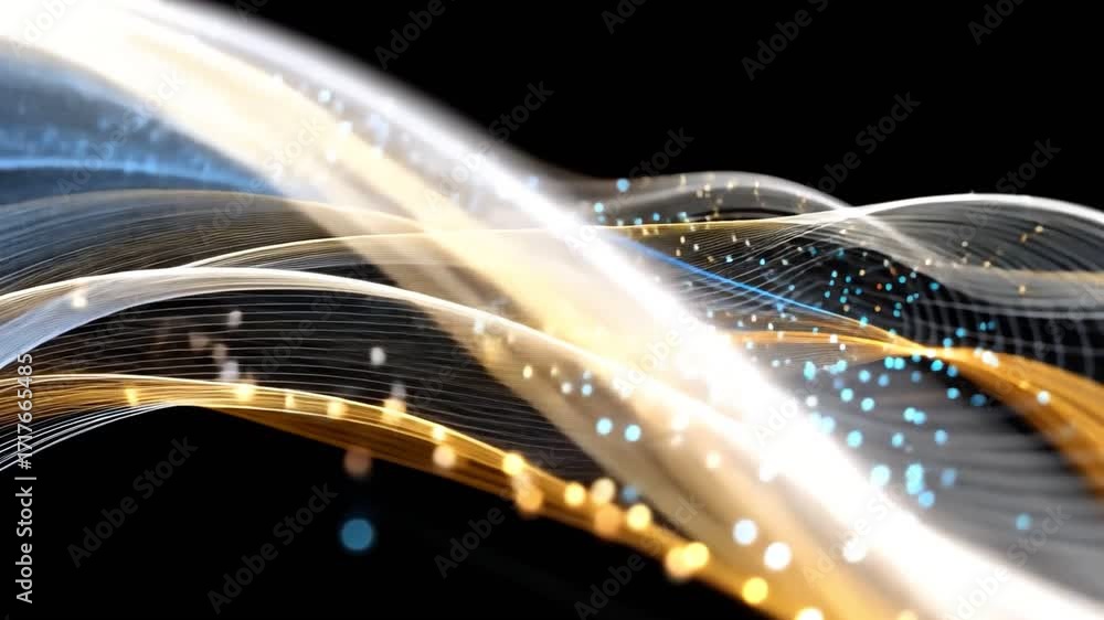 Poster a mesmerizing abstract representation of digital waves illuminated with vibrant particles