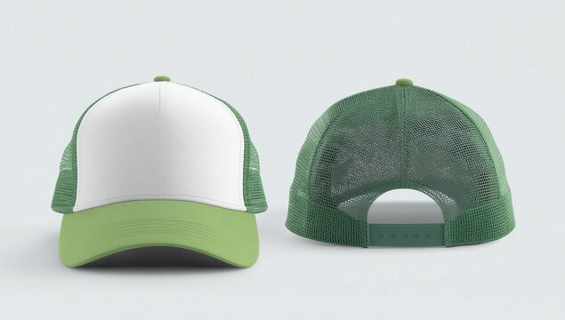 Trucker white cap with visor front and back mockup 