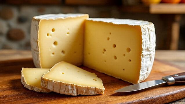 Kars old kashar cheese displayed on a wooden cutting board, labeled as kars eski kasari in local terminology