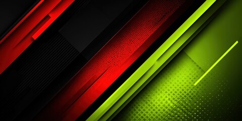 Abstract diagonal geometric shapes with red and lime green color gradients and textured effects
