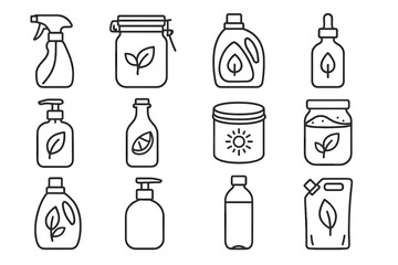 Metal pouch icons bottle cleaner glass essential icon cleaning detergent jar vector