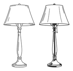 Obraz premium Hand drawn illustration of two elegant floor lamps in a classic and vintage style