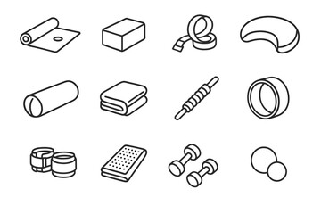 Yoga premium icon therapy vector massage adjustable set towel crescent ball weights