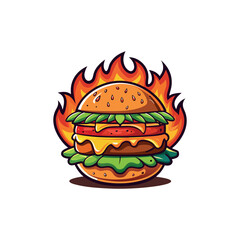 Spicy Flaming Burger Illustration Vector
