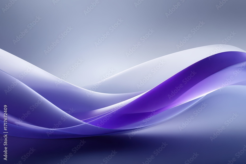 Poster abstract background with elegant, fluid purple and white shapes, creating a sense of movement and de