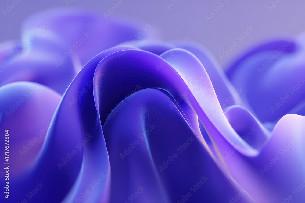 Poster a beautifully abstract and dynamic 3d render featuring smooth, flowing shapes in shades of purple an