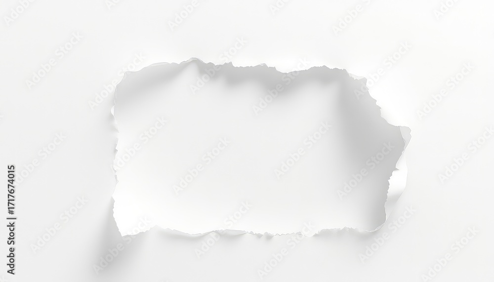 Poster torn white sheet abstract paper with ragged edges reveals a contrasting clean space, creating a mini
