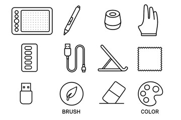 Color cable glove eraser digital cleaning software stand drawing vector tools icon