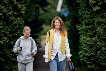 Fototapeta premium young couple walking in park