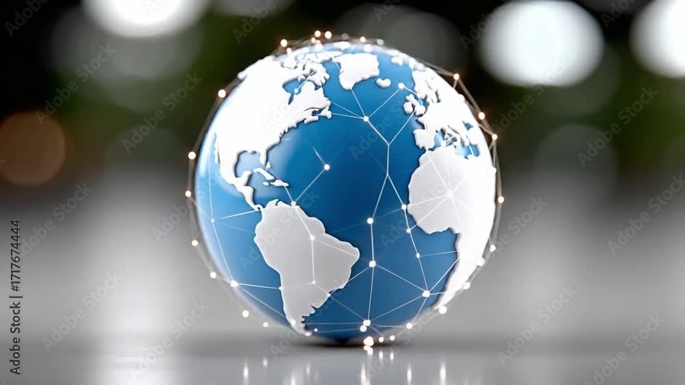 Aufkleber global network: a vibrant globe of interconnected dots and lines representing the modern digital and