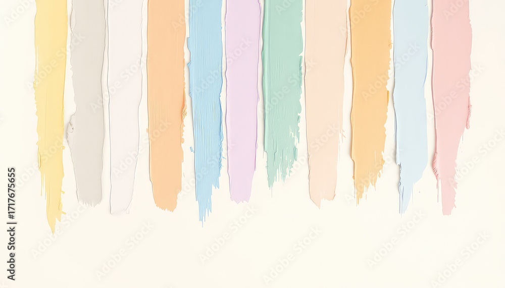 Poster a spectrum of delicate pastels displayed in linear strokes of creamy paint on a light surface