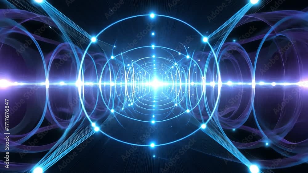 Poster this abstract image showcases a futuristic design with glowing blue lines and circular patterns, emb