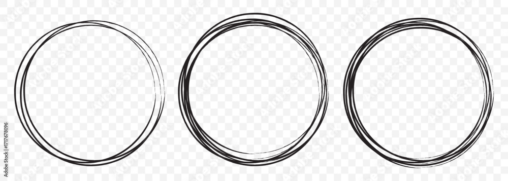 Poster hand drawing circle line sketch set. doodle round circles for message note mark design element. dood