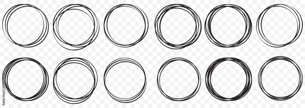 Poster hand drawing circle line sketch set. doodle round circles for message note mark design element. dood