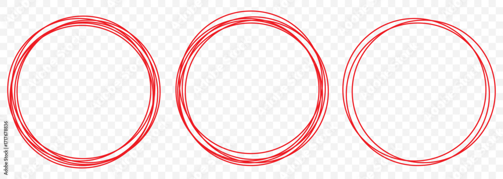 Poster red sketchy round border set – hand drawn marker circle collection on transparent background. eps 10