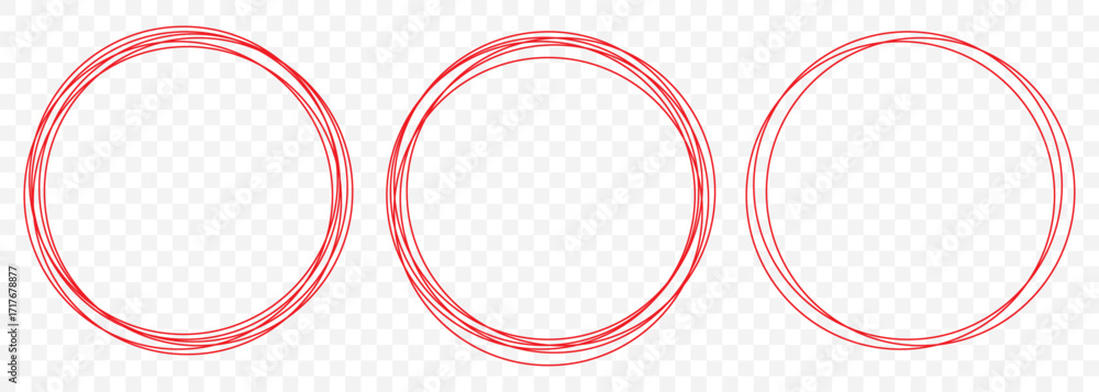 Poster Red Sketchy Round Border Set – Hand Drawn Marker Circle Collection on Transparent Background. EPS 10.Vector circular scribble doodle round circles for message note mark design element. 
