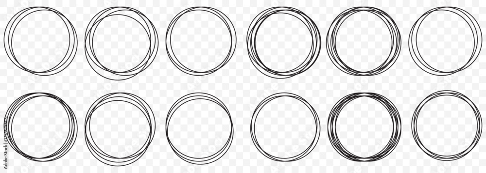 Poster hand-drawn black circle frame icons – vector sketch style set on transparent background. eps 10.