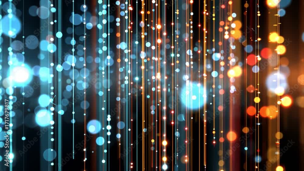 Poster a vibrant display of shimmering light strands, creating a dynamic and colorful backdrop. the composi