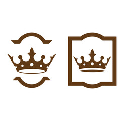 Two brown crown designs with different decorative frames on a plain white background