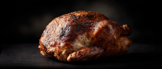 Roast turkey on dark background with warm spotlight