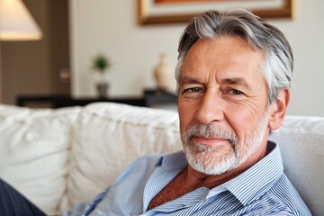 Portrait of a mature man relaxing at home with copy space