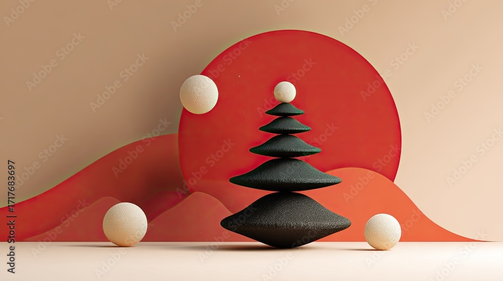 Aufkleber abstract composition with black tree shape and colorful background