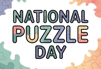 National Puzzle Day typographic design with puzzle piece patterns