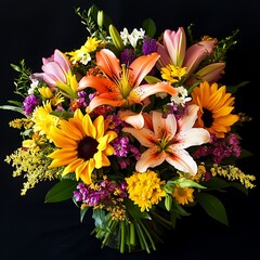 Elegant flower bouquet with vibrant yellow sunflowers high resolution picture