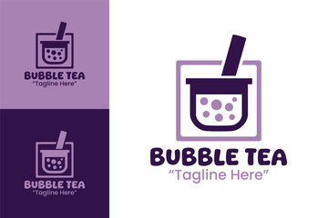 Bubble Tea Logo Elegant Boba Cafe Emblem