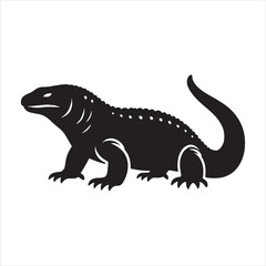 Gila monster silhouette of venomous lizard with textured back and long tail isolated on white background