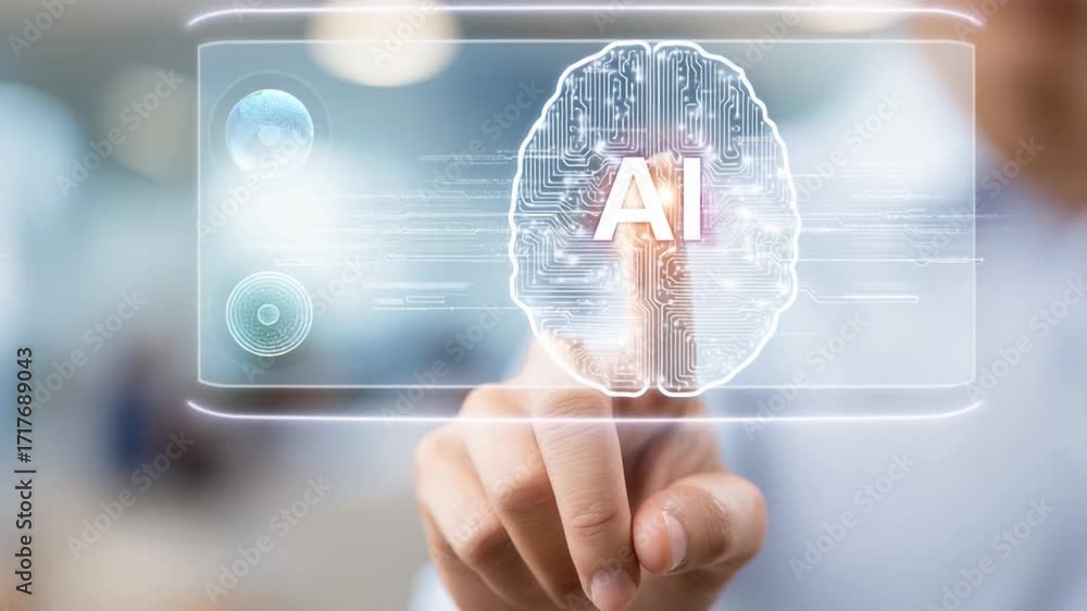 Aufkleber ai technology touch: a modern image shows a person interacting with an interactive interface showcas