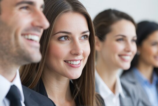 Business networking event with professionals corporate office group photo indoor close-up engagement - Powered by Adobe