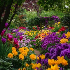 Garden blossoms shining bright in golden sun high resolution picture