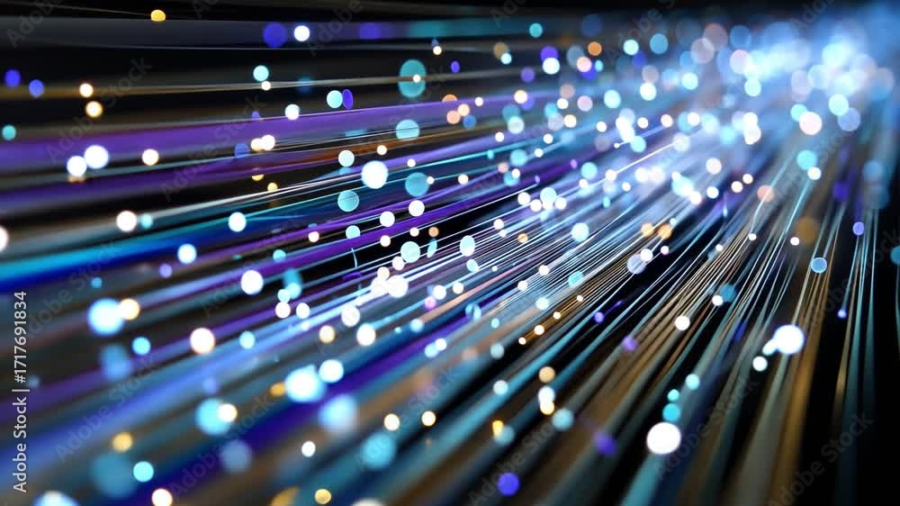 Poster abstract representation of light particles and digital strands in motion, illustrating the concept o