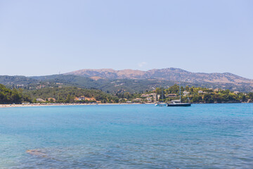 Fototapeta premium Mediterranean Bay Turquoise Waters Sailboat Luxury Travel Destination