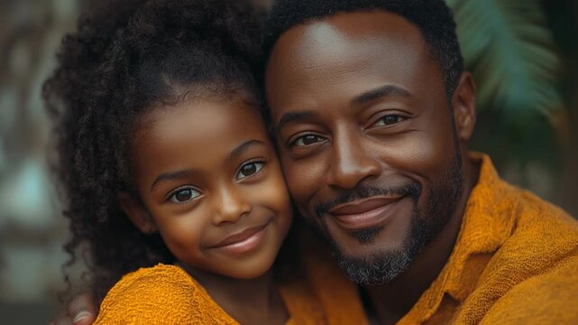 Cherished Bond: A loving father and daughter share an intimate moment, their faces radiating warmth and affection, capturing a sweet embrace filled with love and belonging.