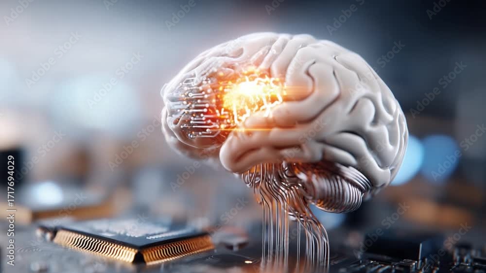 Aufkleber brain and technology fusion: a high-tech visualization shows a detailed brain, possibly reflecting t