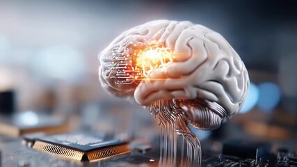 Brain and Technology Fusion: A high-tech visualization shows a detailed brain, possibly reflecting the power of thoughts, seamlessly merged with digital elements. - Powered by Adobe