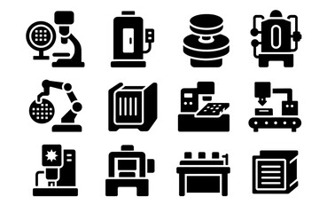 Inspection etcher icon icons mask semiconductor box wet fab implantation vector bench