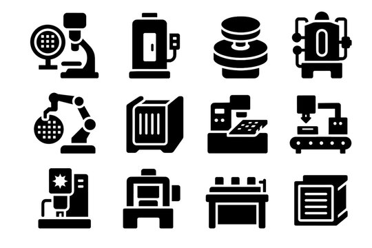 Inspection etcher icon icons mask semiconductor box wet fab implantation vector bench