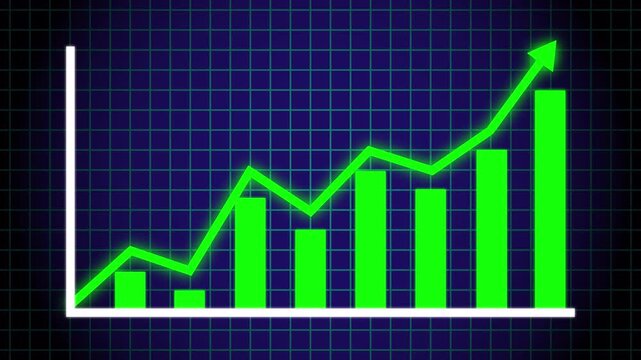 Business Graph Showing Growth, Success showing Green Progress Bars with Glowing effect