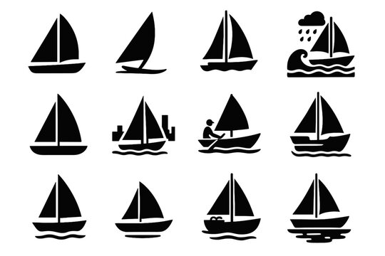 Shape cutter minimal icon sailboat collection paddle windsurf sails boat open vector